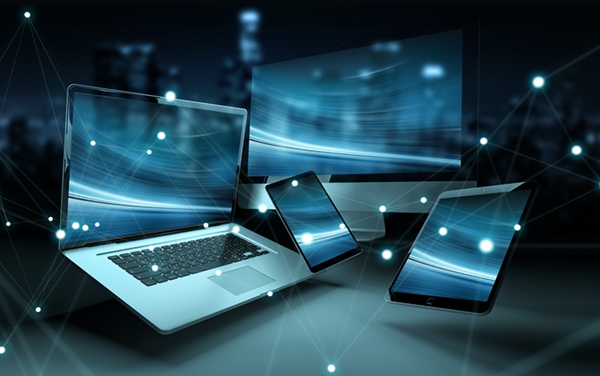 Modern digital tech device connected to each other 3D rendering